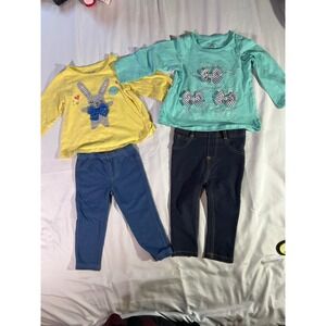 First Impressions & Carters Baby Girls 12M Bunny Bow Tops & Jeggings Set 4pc